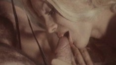 Vintage video of a gorgeous blonde slut getting a mouthful of cum