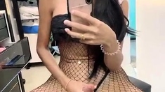 Sexy Shemale With Big Tits Jerking Her Huge Cock Off