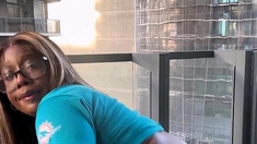 Thick Ebony with Big Tits Fucks BBC on the Balcony