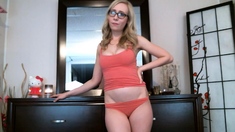 Close up with teen blonde sex doll rubbing her cunt