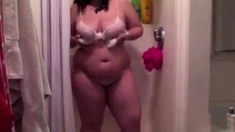 BBW With Big Ass and Tits Strips in Shower on Webcam