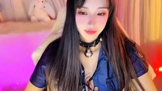 Horny amateur masked Asian teen toying on webcam show