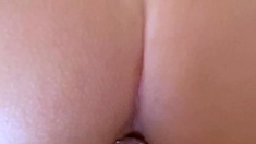 Cute amateur teen girl riding her big toy on webcam
