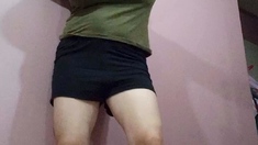 Busty curly brunette with big boobs fucks on couch