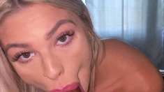 Tan stud gives a POV blowjob to his big cock