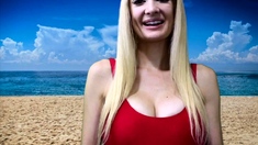 Lucky is a hot blonde teen who has big boobs and