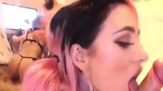 Tattooed Amateur Gives Lucky Man Intense Webcam Blowjob