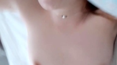 Small tit brunette gives a nice hard blowjob and fuck