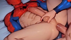 Anime muscle stud pounds Spiderman's ass raw and deep
