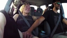 Blonde gets fingered till cum in the car