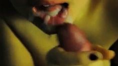 Close up blowjob and a thick cumshot in a thick lips