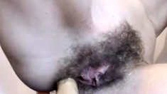 Girl play with hairy holes