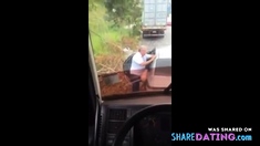 Trucker spy couple outdoor