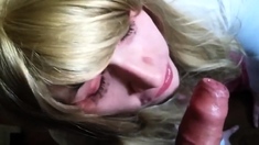 Young Blonde Sissy Crossdresser Swallows Huge Load